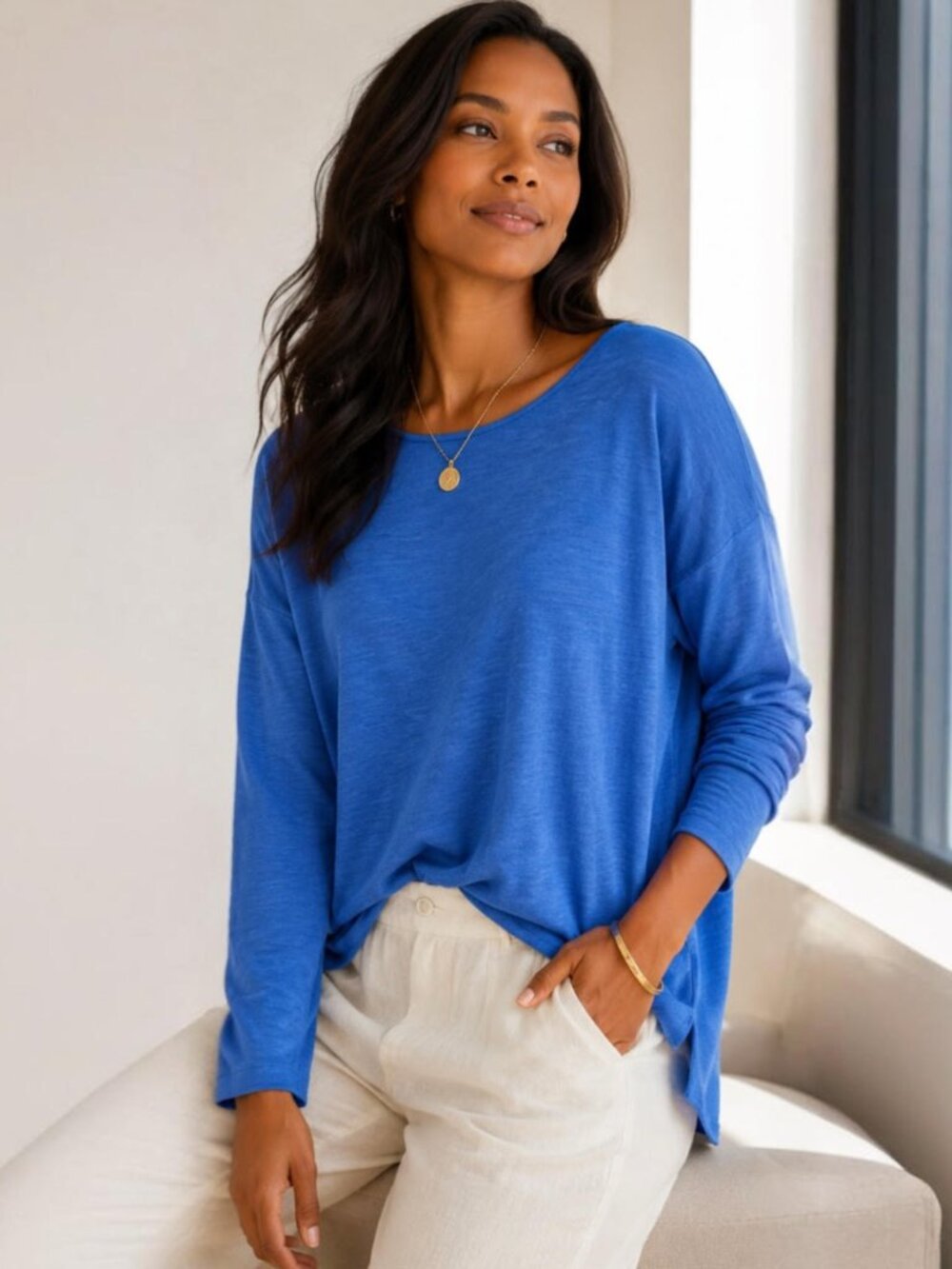 Vince NWT Blue Lightweight Cotton Knit Sweater Relaxed Minimalist Luxe Size M